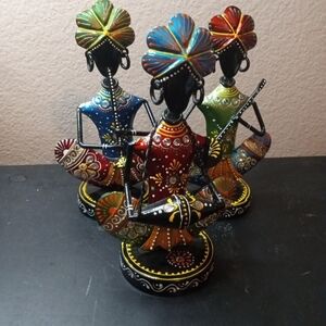 GORGEOUS Trio of handcrafted Hammered metal Rajasthani musician figurines